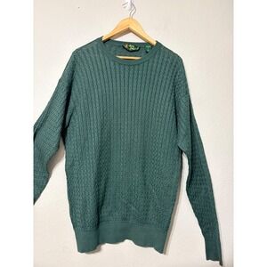 Vintage Bobby Jones Mens Green Cable Knit Wool Crewneck Sweater 80s 90s Large